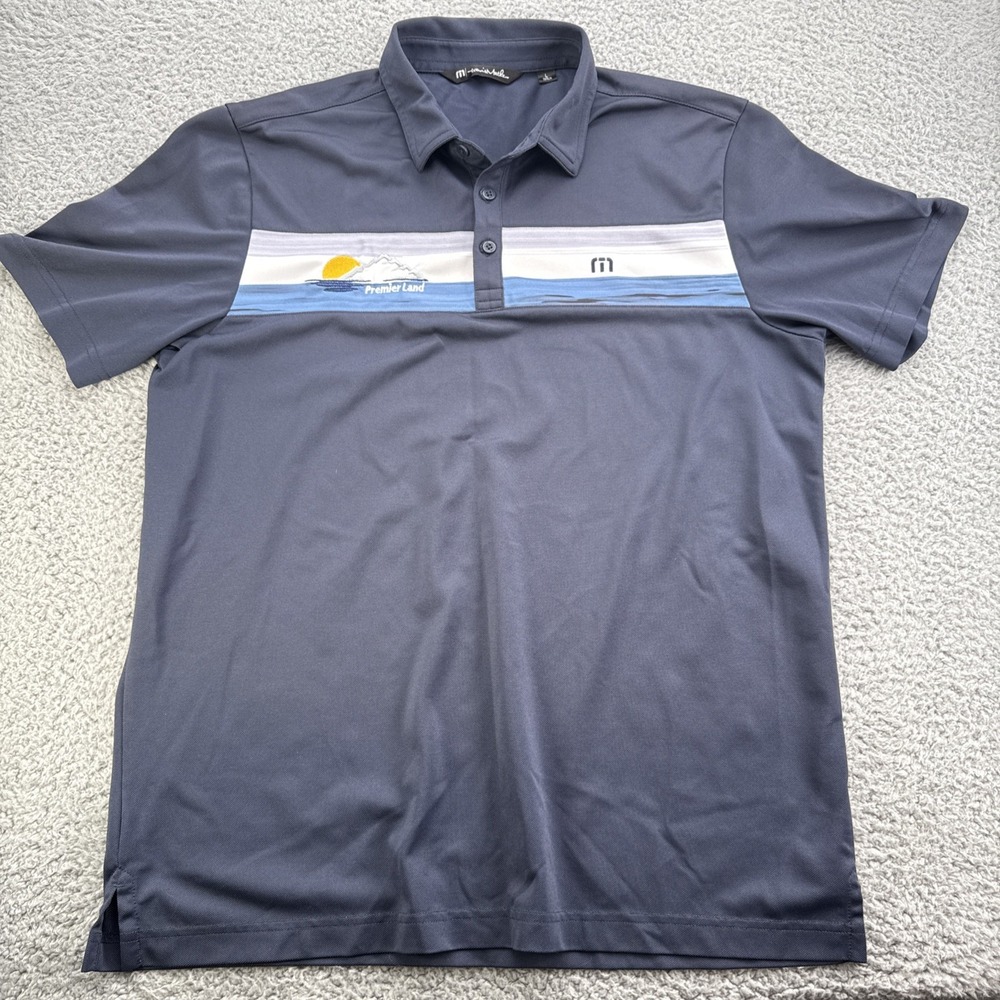 Travis Mathew Polo Shirt Mens Medium Blue Golf Casual Pocket Logo Performance